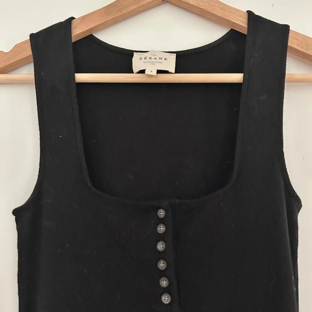 Sezane Henley Tank Mini Dress Black - Picture 3 of 5
